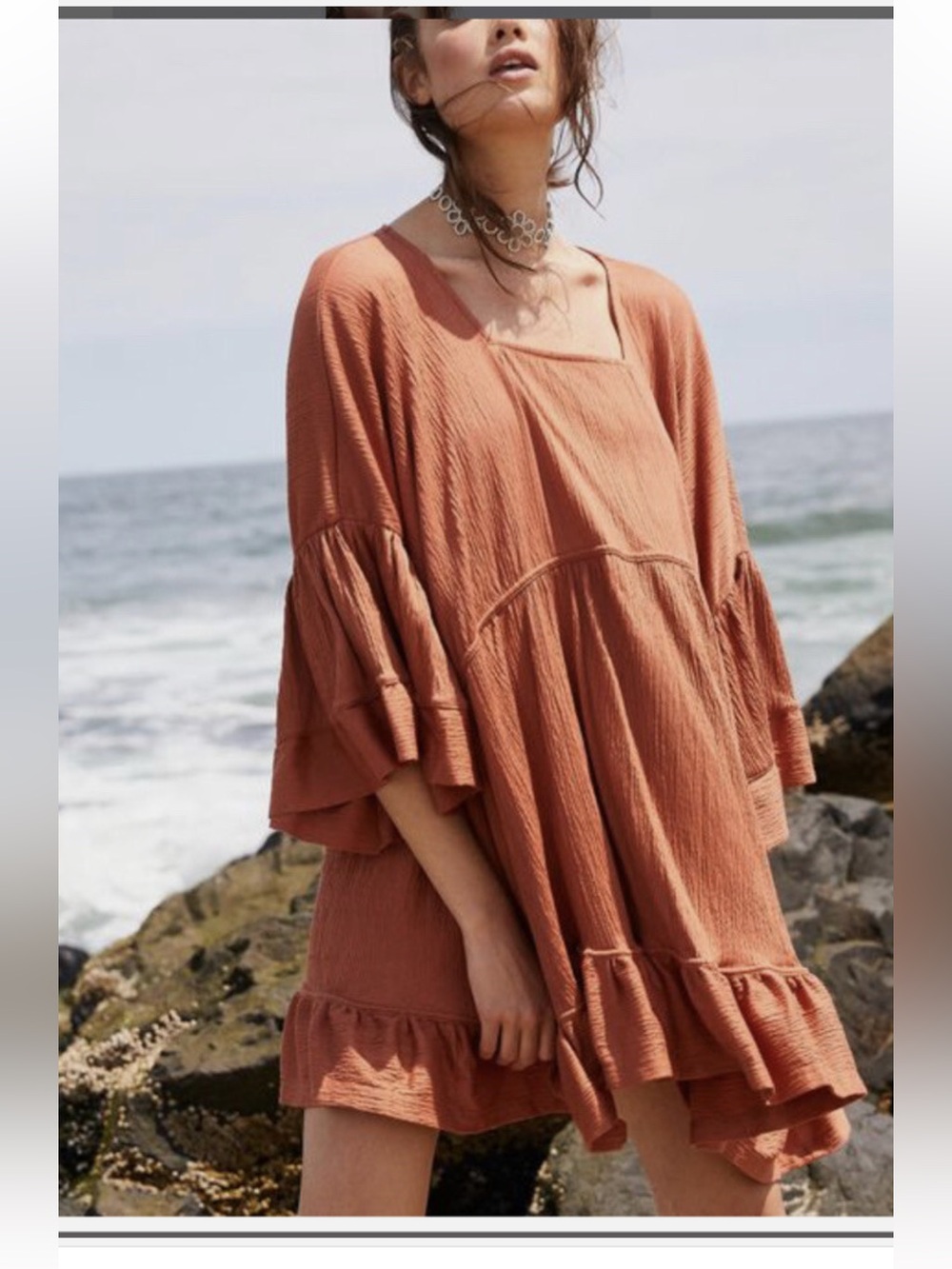Free People FP Beach El Mar Oversized Tiered Mini Dress